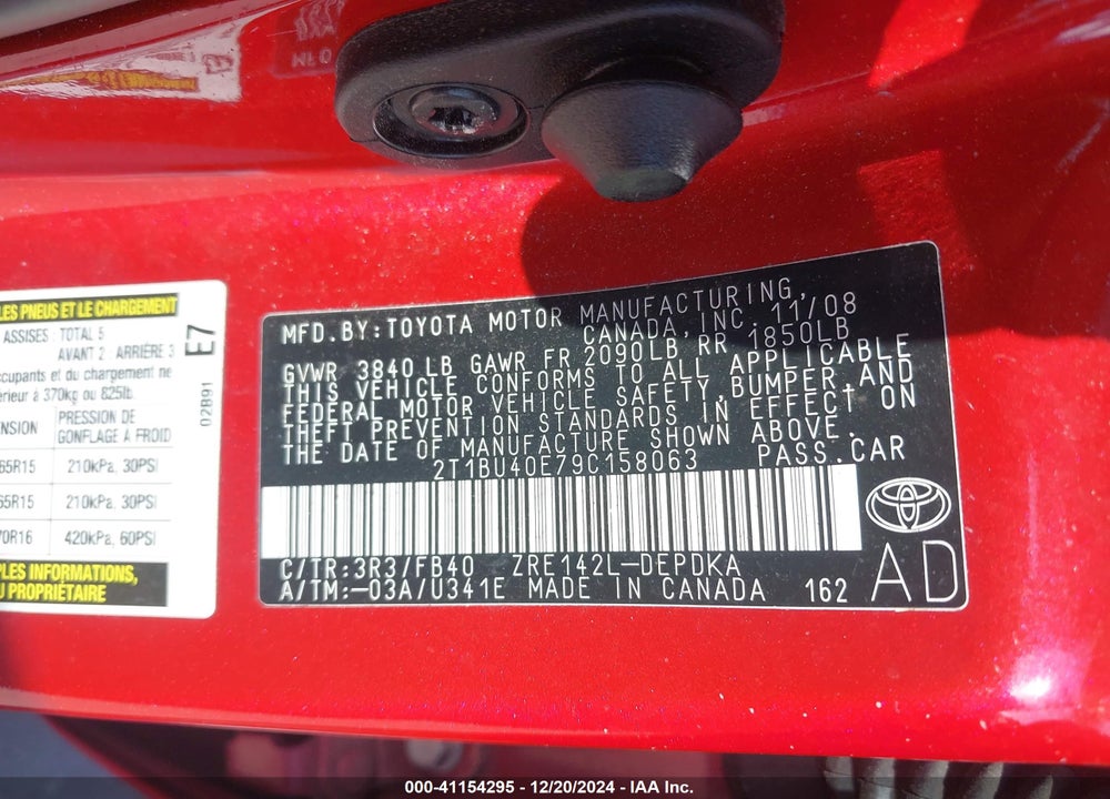 2009 TOYOTA COROLLA LE VIN: 2T1BU40E79C158063