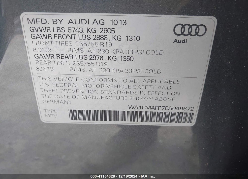2014 AUDI Q5 3.0 TDI PREMIUM PLUS VIN: WA1CMAFP7EA049672
