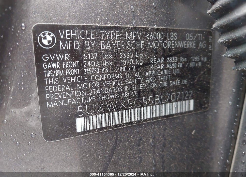 2011 BMW X3 XDRIVE28I VIN: 5UXWX5C55BL707122