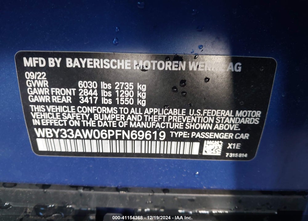 2023 BMW I4 M50 VIN: WBY33AW06PFN69619