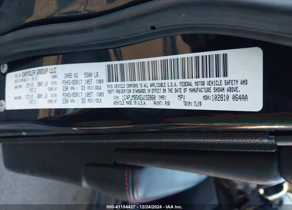2014 JEEP CHEROKEE TRAILHAWK VIN: 1C4PJMBSXEW152860