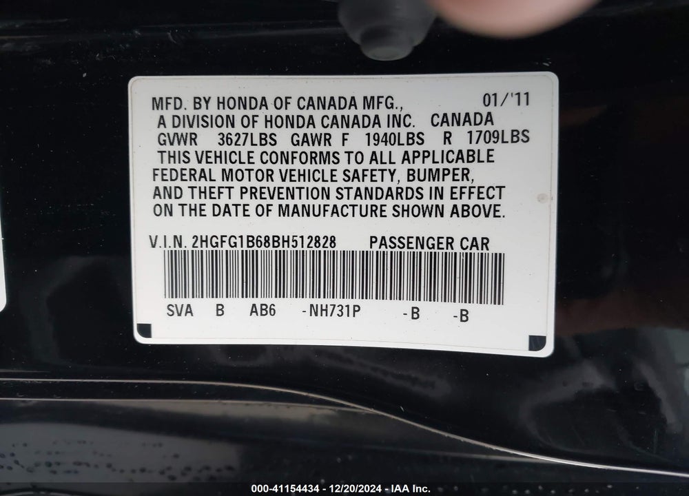 2011 HONDA CIVIC LX VIN: 2HGFG1B68BH512828