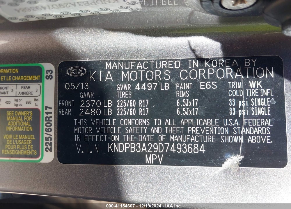 2013 KIA SPORTAGE LX VIN: KNDPB3A29D7493684