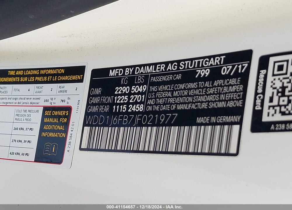 2018 MERCEDES-BENZ E 400 VIN: WDD1J6FB7JF021977