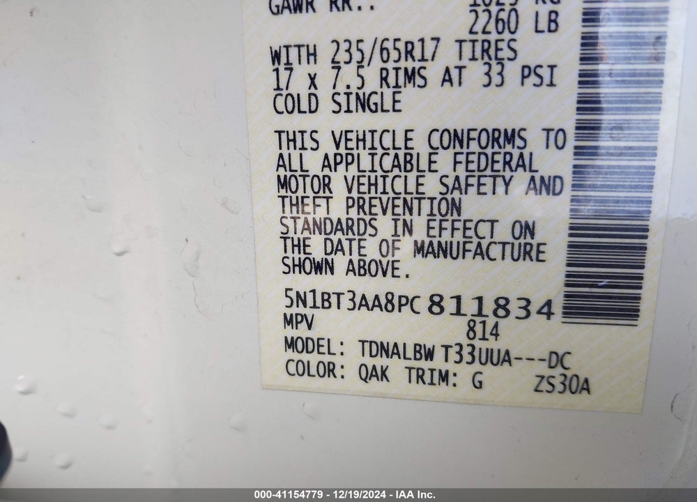 2023 NISSAN ROGUE S FWD VIN: 5N1BT3AA8PC811834