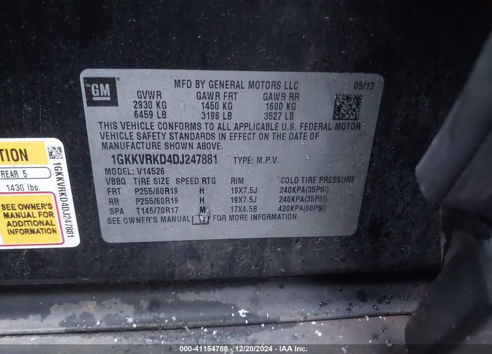 2013 GMC ACADIA SLT-1 VIN: 1GKKVRKD4DJ247881