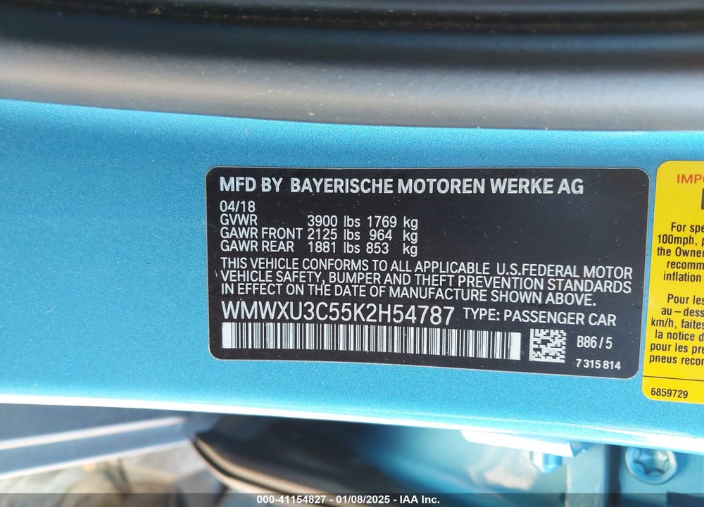 2019 MINI HARDTOP COOPER S VIN: WMWXU3C55K2H54787
