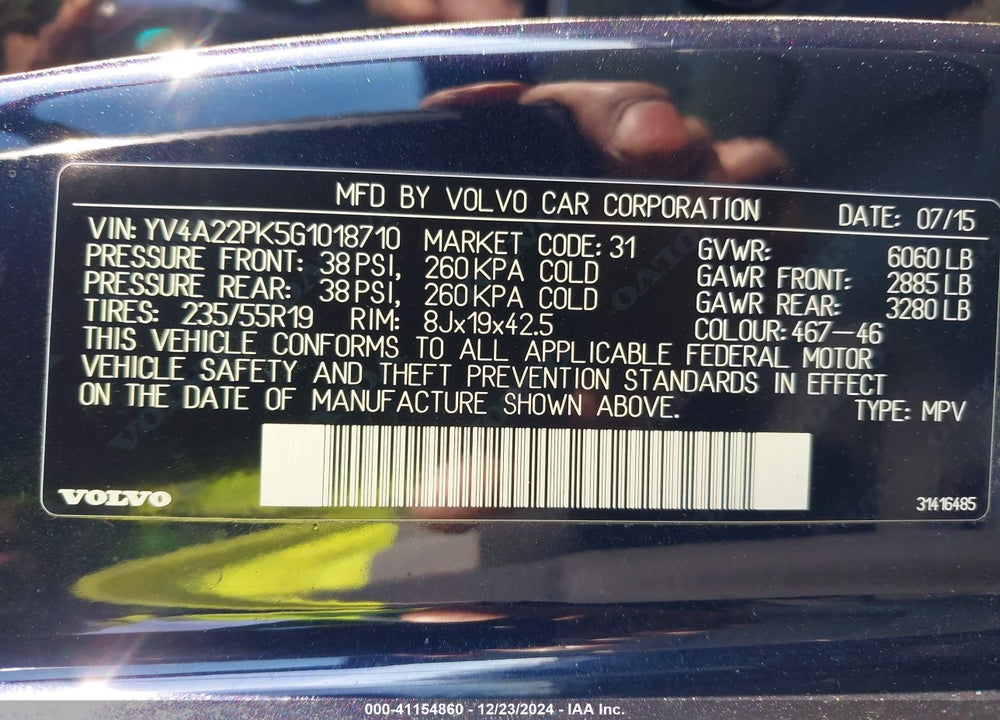 2016 VOLVO XC90 T6 MOMENTUM VIN: YV4A22PK5G1018710