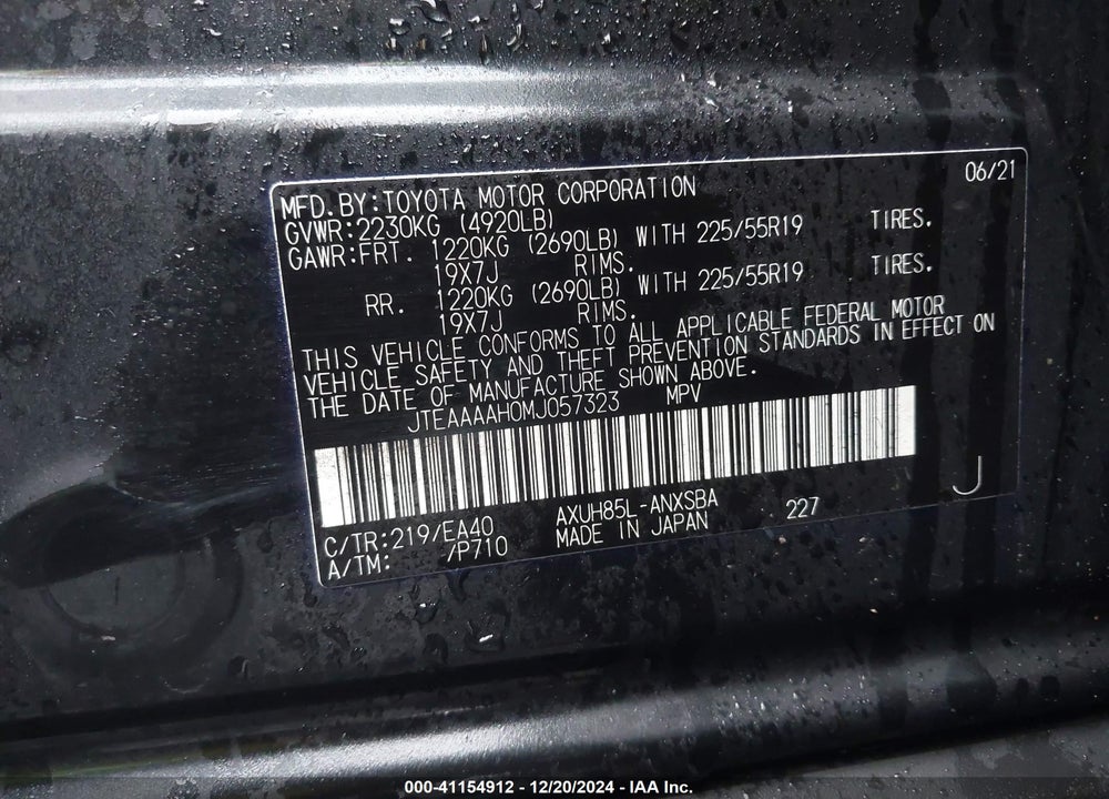 2021 TOYOTA VENZA LIMITED VIN: JTEAAAAH0MJ057323