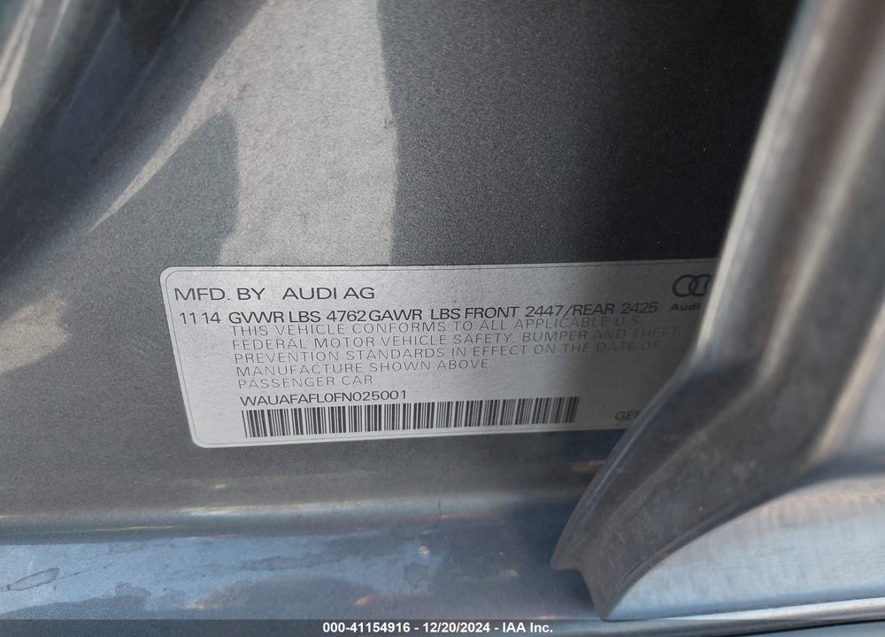 2015 AUDI A4 VIN: WAUAFAFL0FN025001