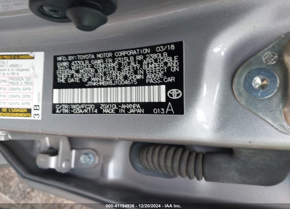 2018 TOYOTA C-HR XLE VIN: JTNKHMBX8J1004615