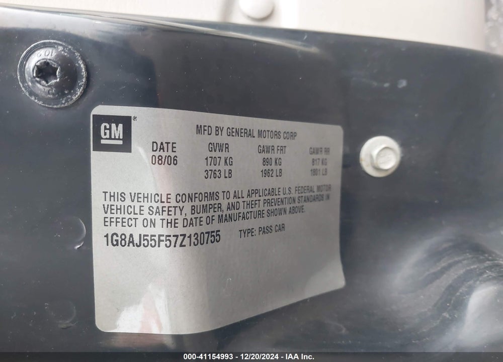 2007 SATURN ION 2 VIN: 1G8AJ55F57Z130755