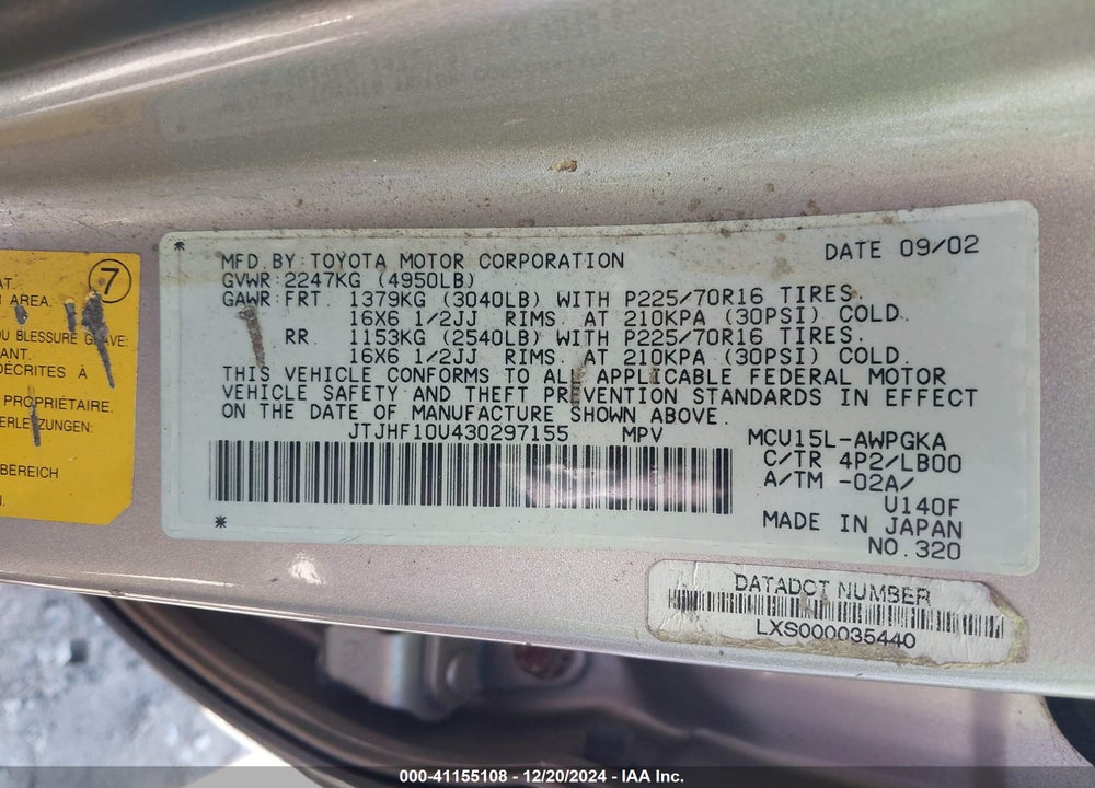 2003 LEXUS RX 300 VIN: JTJHF10U430297155
