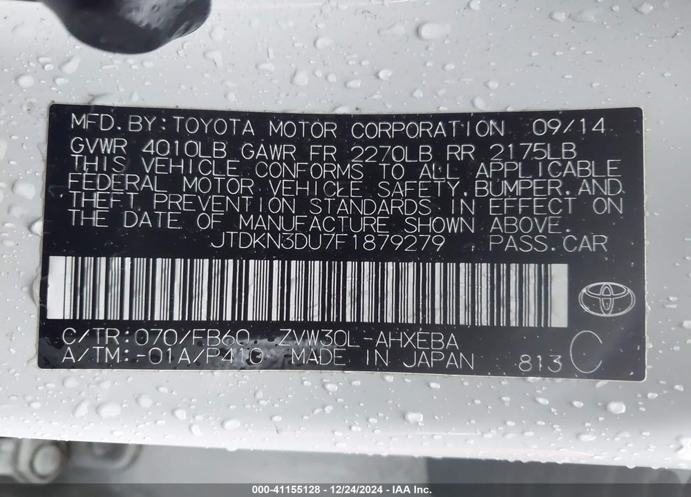 2015 TOYOTA PRIUS TWO VIN: JTDKN3DU7F1879279