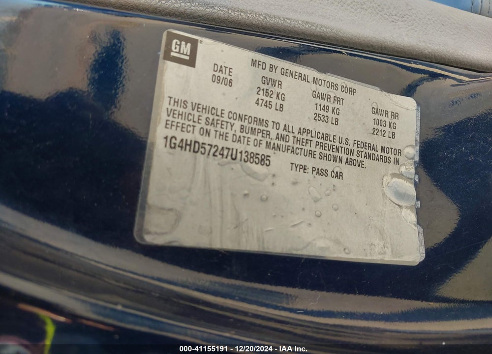 2007 BUICK LUCERNE CXL VIN: 1G4HD57247U138585