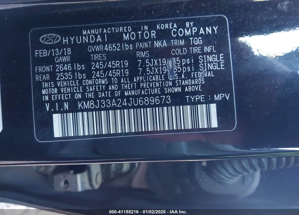 2018 HYUNDAI TUCSON VALUE VIN: KM8J33A24JU689673