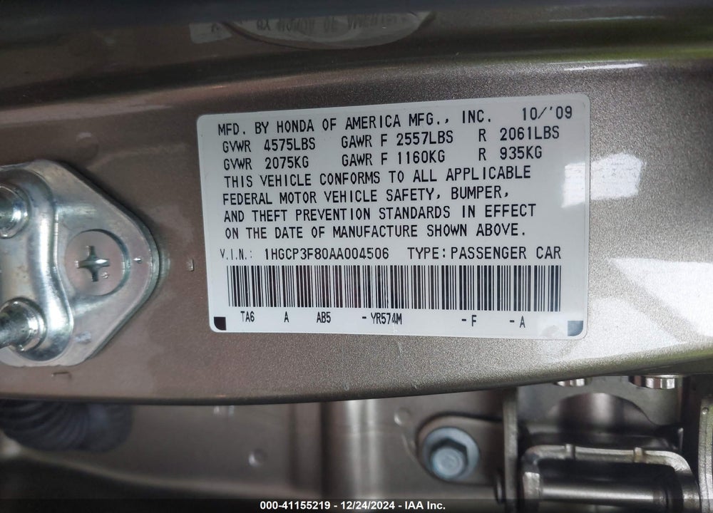 2010 HONDA ACCORD 3.5 EX-L VIN: 1HGCP3F80AA004506