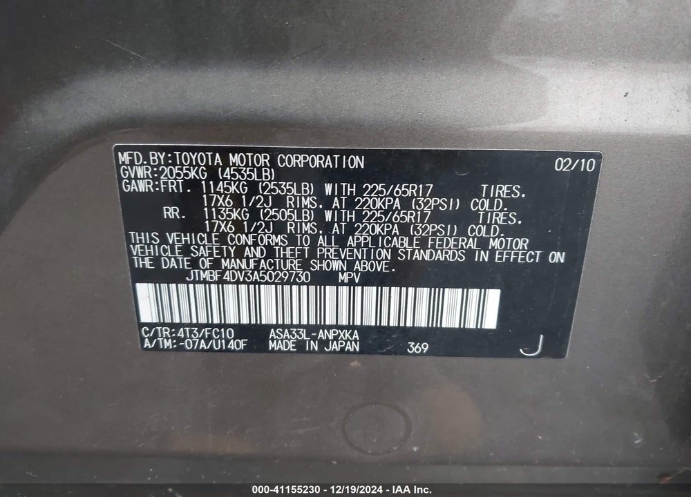 2010 TOYOTA RAV4 VIN: JTMBF4DV3A5029730