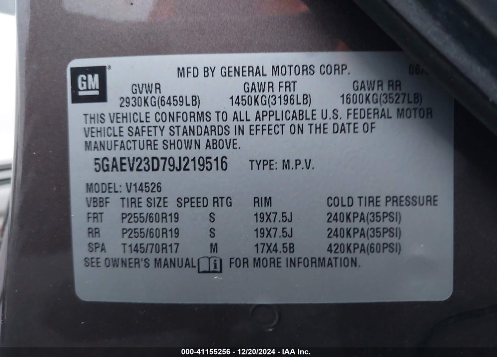 2009 BUICK ENCLAVE CXL VIN: 5GAEV23D79J219516