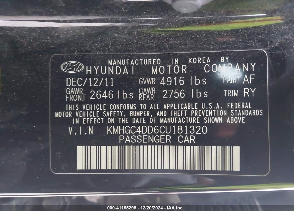 2012 HYUNDAI GENESIS VIN: KMHGC4DD6CU181320