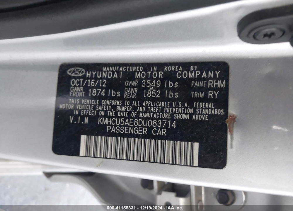 2013 HYUNDAI ACCENT SE VIN: KMHCU5AE8DU083714