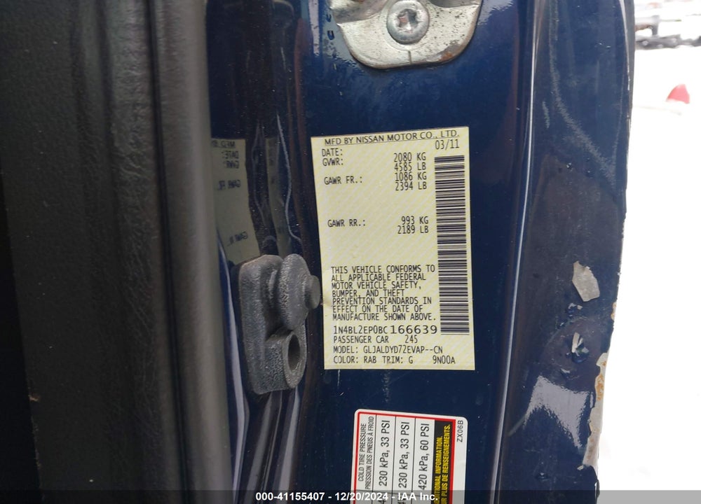 2011 NISSAN ALTIMA VIN: 1N4BL2EP0BC166639