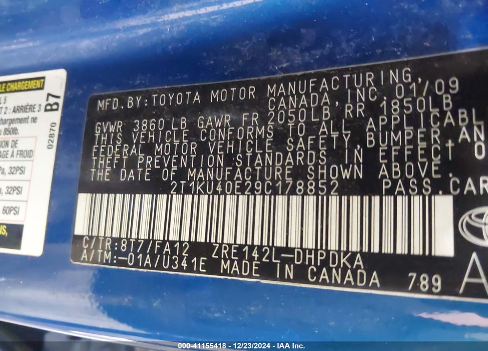 2009 TOYOTA MATRIX VIN: 2T1KU40E29C178852