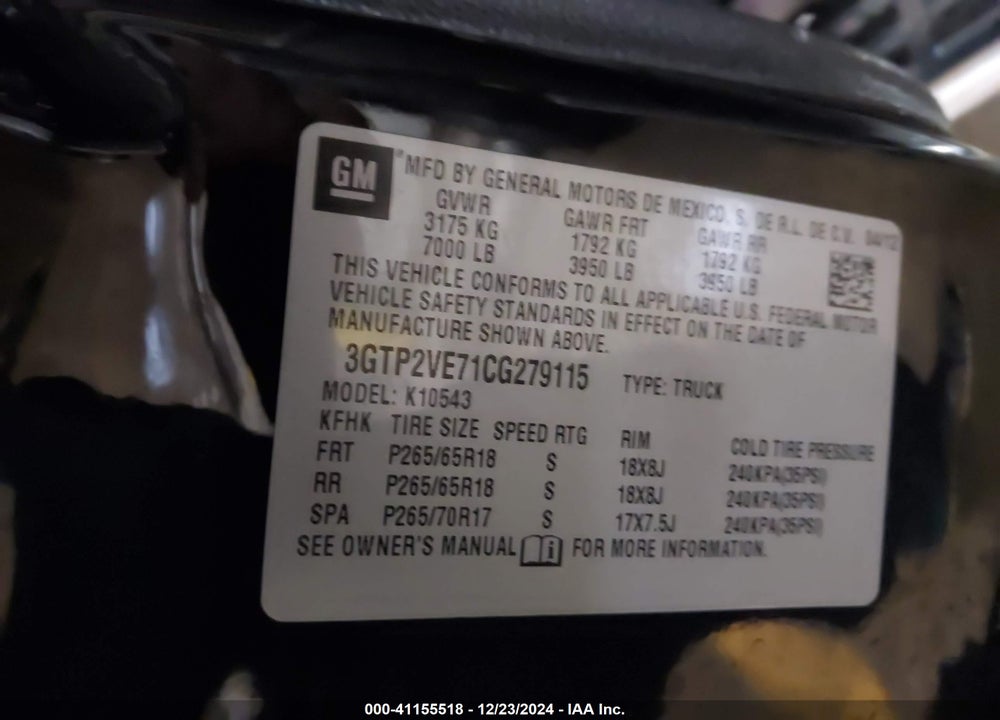2012 GMC SIERRA 1500 SLE VIN: 3GTP2VE71CG279115