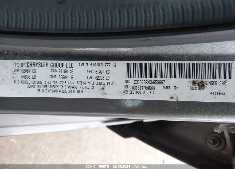 2013 CHRYSLER 200 VIN: 1C3CCBBGXDN659887