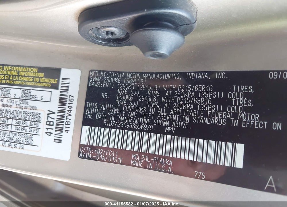 2006 TOYOTA SIENNA LE VIN: 5TDZA23C96S556979