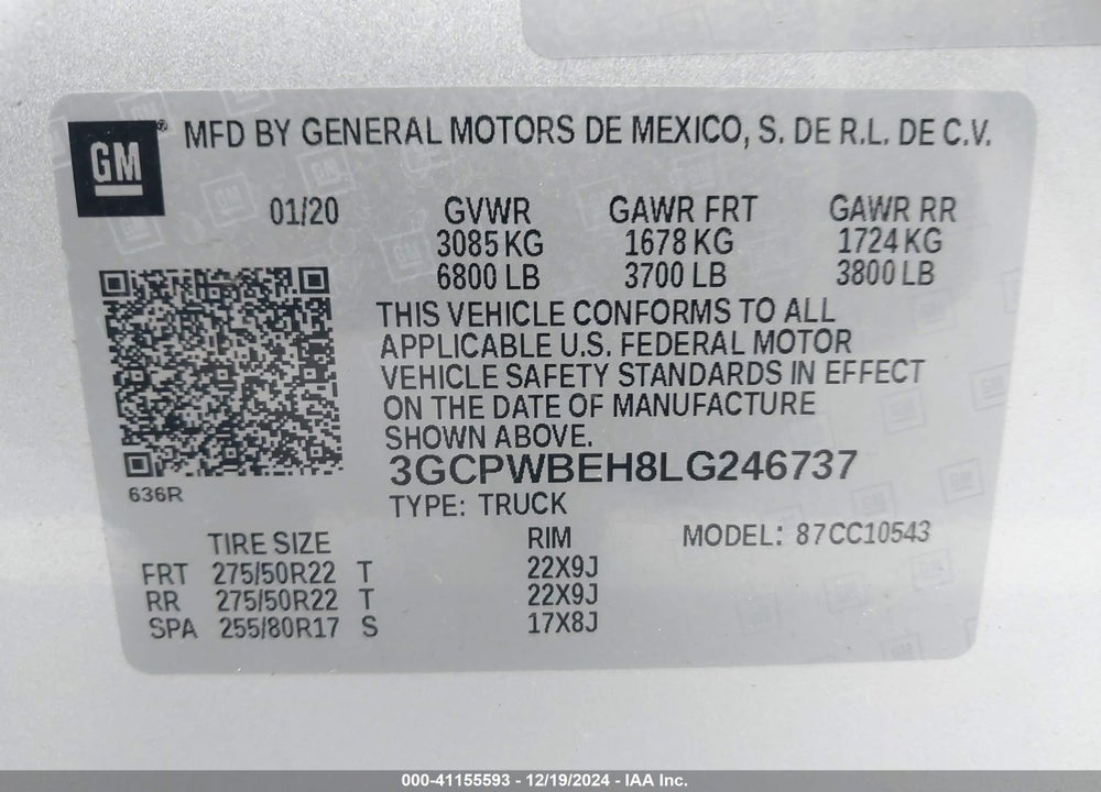 2020 CHEVROLET SILVERADO 1500 2WD SHORT BED CUSTOM VIN: 3GCPWBEH8LG246737