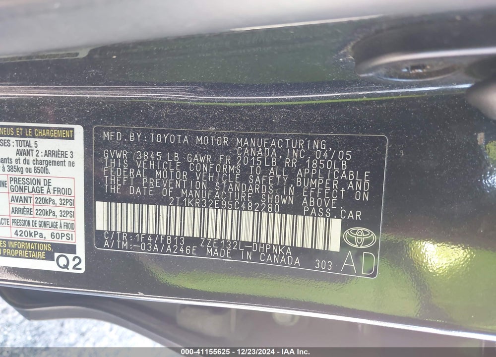 2005 TOYOTA MATRIX/XR VIN: 2T1KR32E95C482280