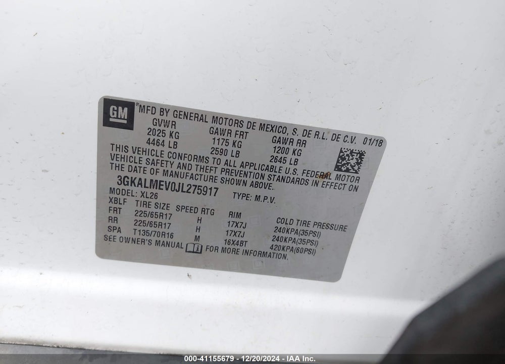 2018 GMC TERRAIN SLE VIN: 3GKALMEV0JL275917