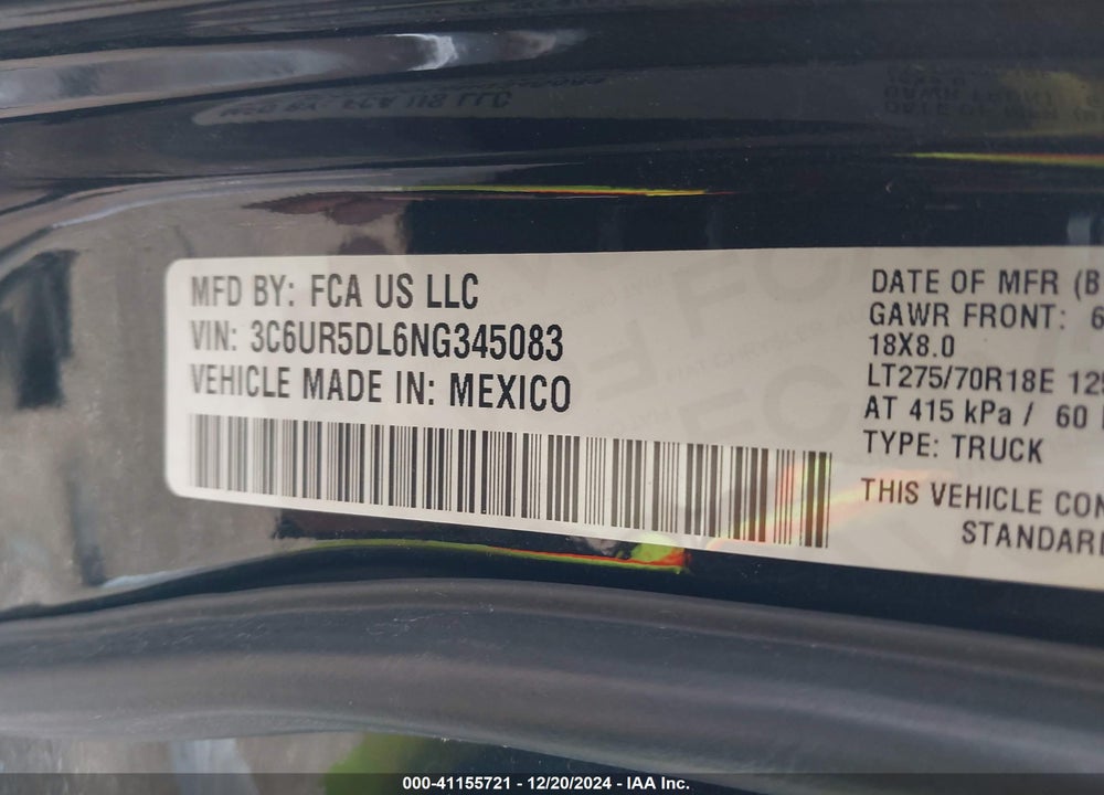 2022 RAM 2500 VIN: 3C6UR5DL6NG345083