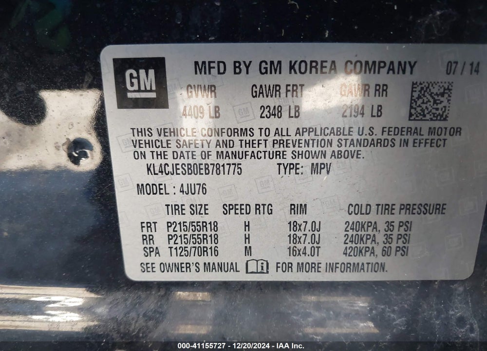 2014 BUICK ENCORE VIN: KL4CJESB0EB781775