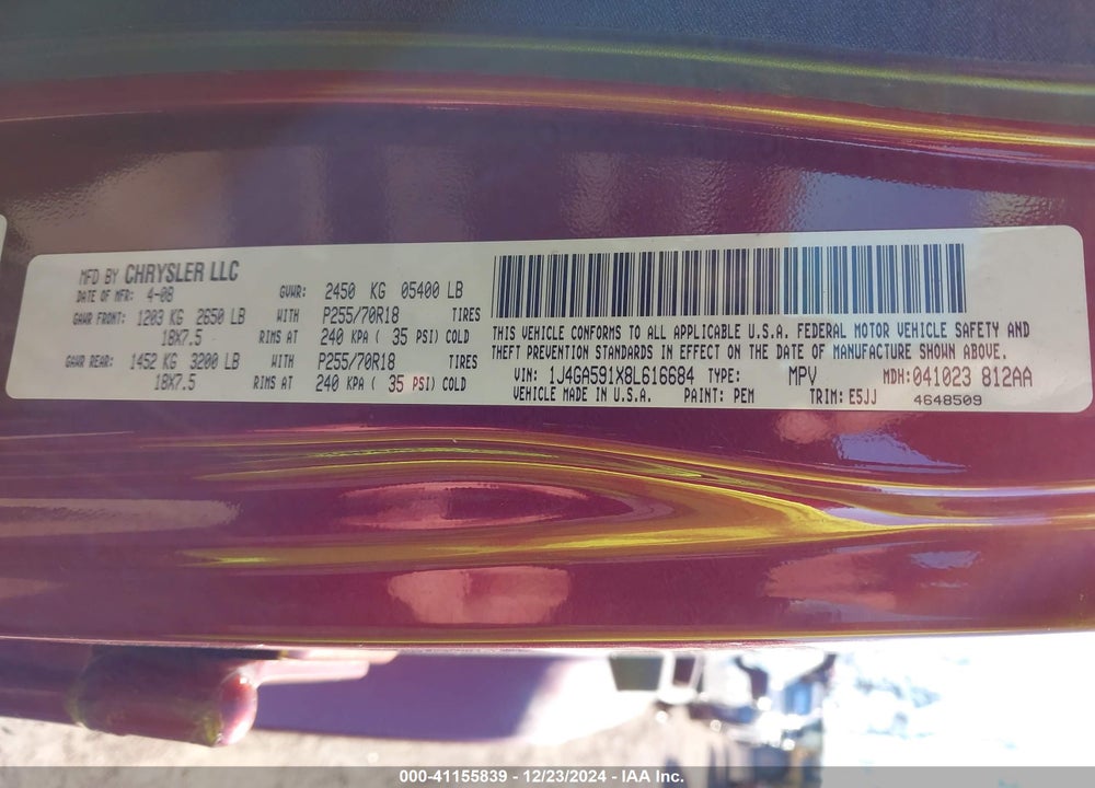 2008 JEEP WRANGLER / VIN: 1J4GA591X8L616684