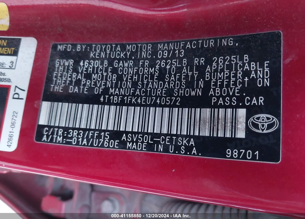 2014 TOYOTA CAMRY SE VIN: 4T1BF1FK4EU740572