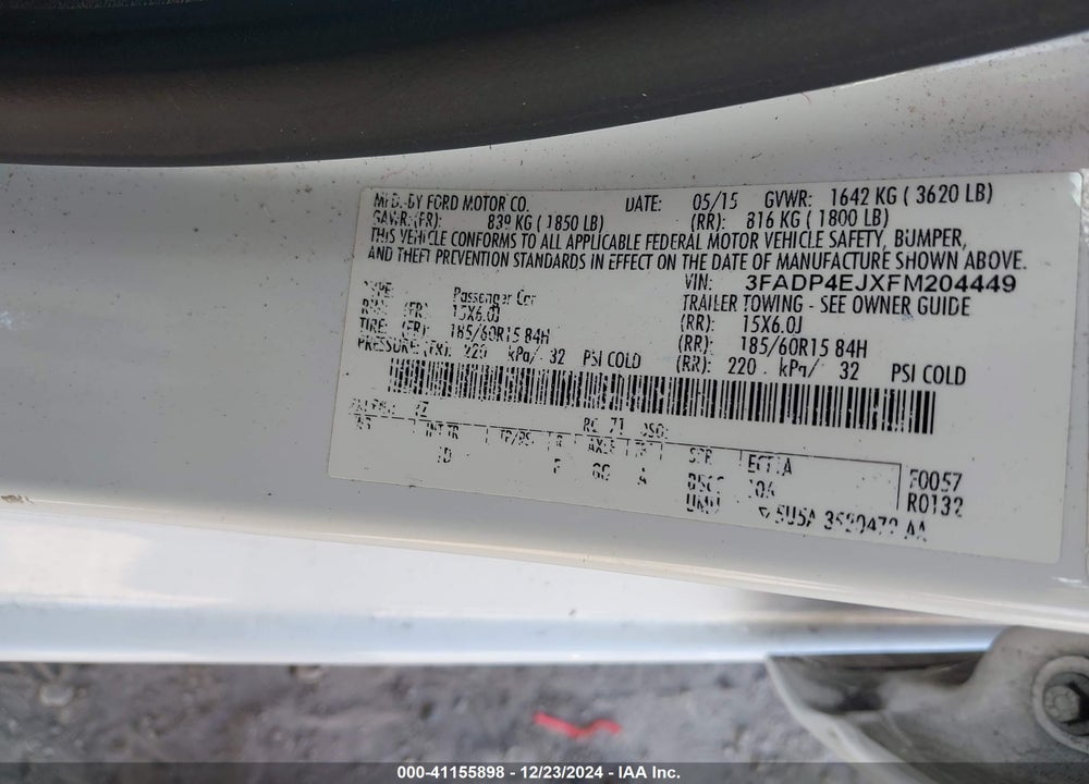 2015 FORD FIESTA SE VIN: 3FADP4EJXFM204449
