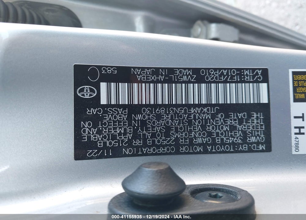 2022 TOYOTA PRIUS VIN: JTDKAMFU5N3189130