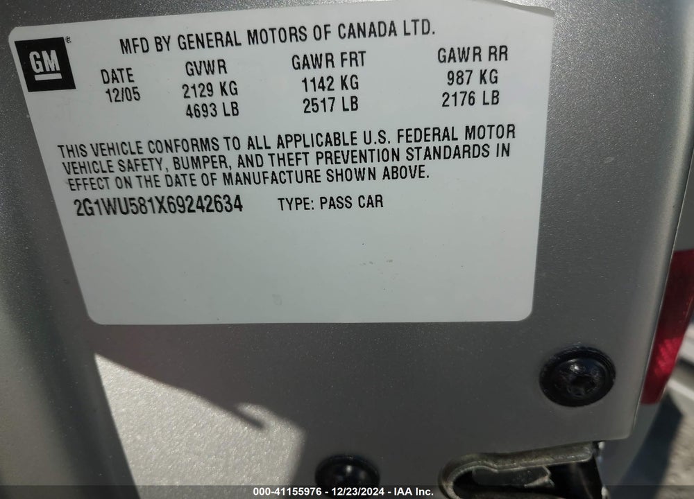 2006 CHEVROLET IMPALA LTZ VIN: 2G1WU581X69242634