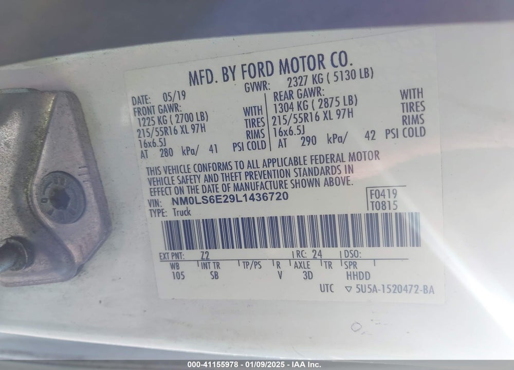 2020 FORD TRANSIT CONNECT XL VIN: NM0LS6E29L1436720