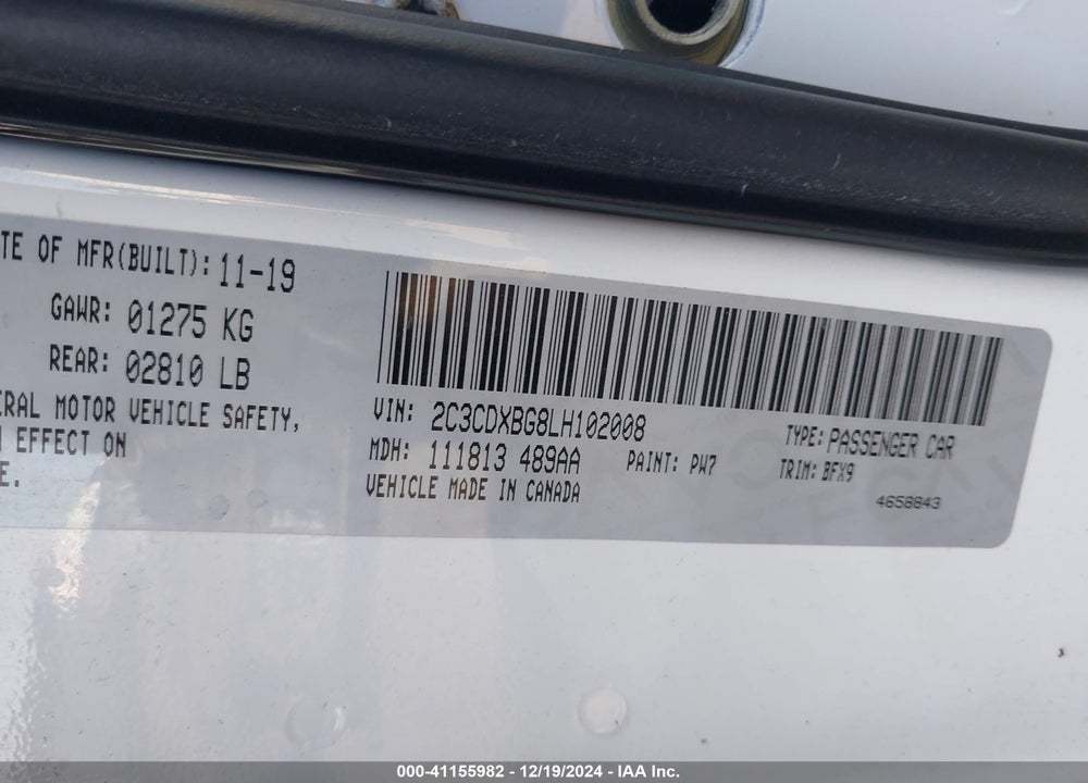 2020 DODGE CHARGER VIN: 2C3CDXBG8LH102008
