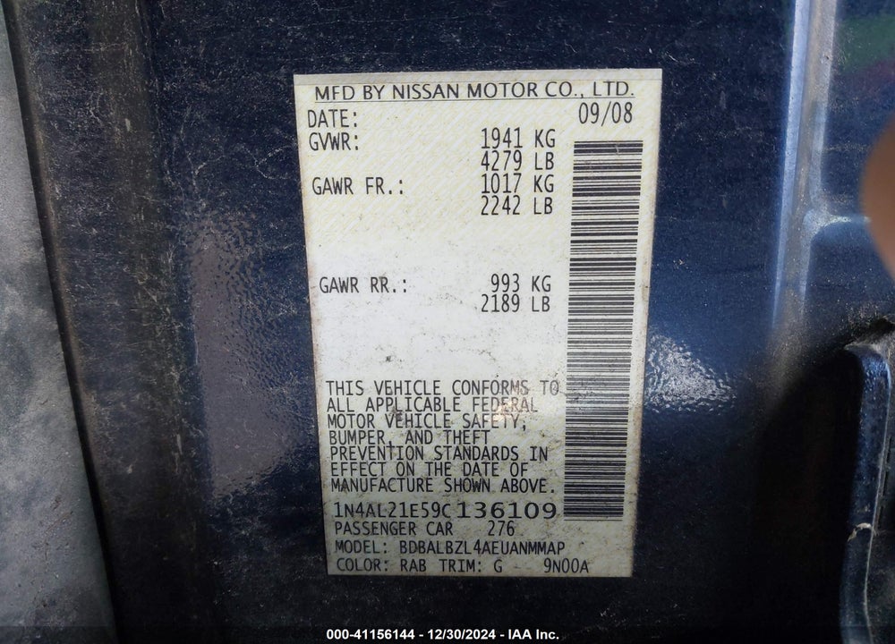 2009 NISSAN ALTIMA 2.5 S VIN: 1N4AL21E59C136109