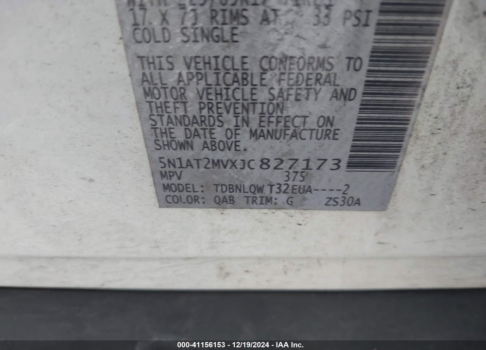 2018 NISSAN ROGUE SV VIN: 5N1AT2MVXJC827173