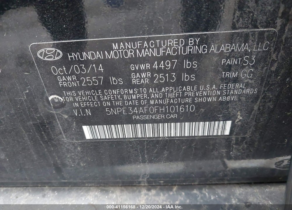 2015 HYUNDAI SONATA VIN: 5NPE34AF0FH101610