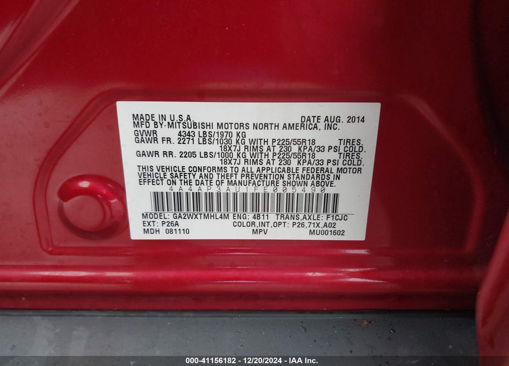 2015 MITSUBISHI OUTLANDER SPORT ES VIN: 4A4AP3AU1FE005490