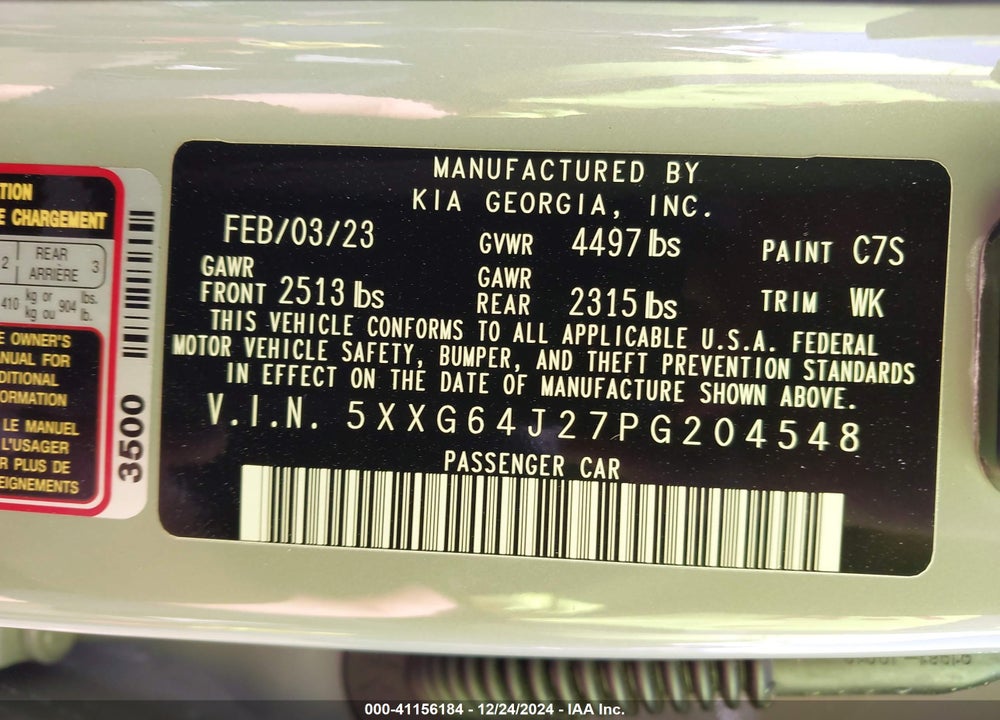 2023 KIA K5 GT-LINE AUTOMATIC VIN: 5XXG64J27PG204548