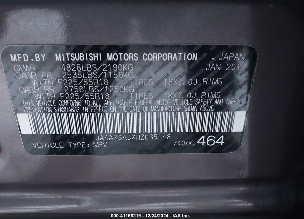 2017 MITSUBISHI OUTLANDER VIN: JA4AZ3A3XHZ035148