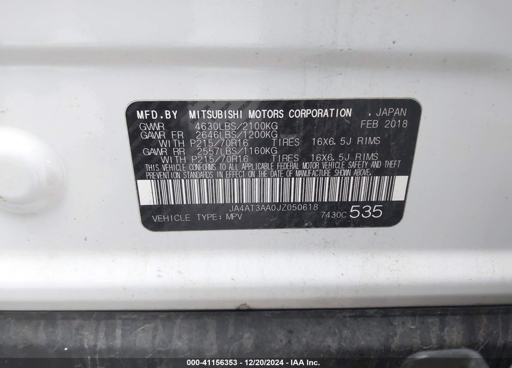 2018 MITSUBISHI ECLIPSE CROSS VIN: JA4AT3AA0JZ050618