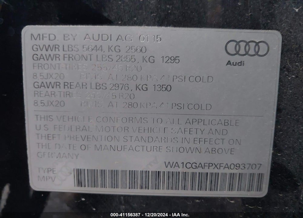 2015 AUDI SQ5 3.0T PREMIUM PLUS VIN: WA1CGAFPXFA093707